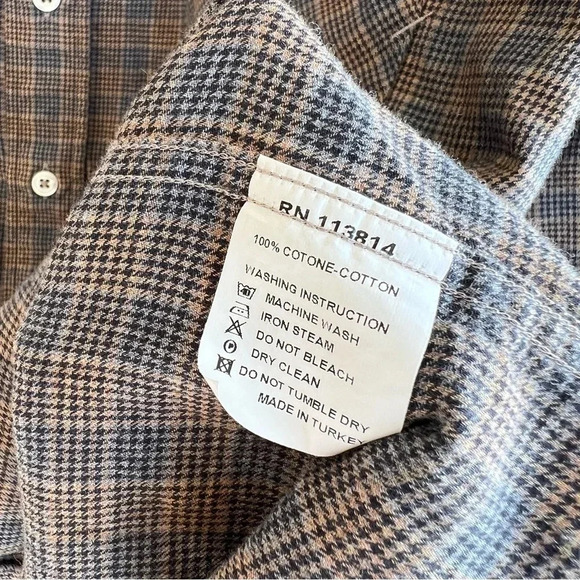 Billy Reid Standard Cut Light Brown Herringbone Plaid Button Front Shirt XXL - Picture 4 of 4